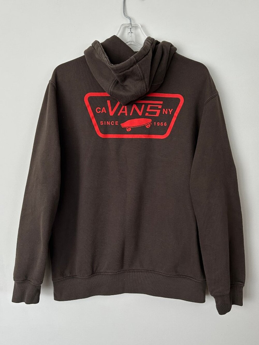 VANS Skateboard Logo Brown Hoodie Full Patch Pullover Turkish Coffee Sz M Mens